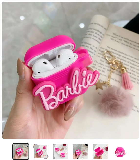 Funda de silicona para auriculares Bluetooth, cubierta protectora suave con colgante de felpa, dibujos animados de Anime, Kawaii, Barbie, Airpods Pro 1, 2, 3